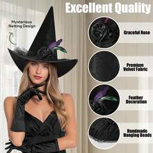 Witch Hat For Women, Witch Hats With Lights Halloween Adult And Teens Women's Large Witches Hat Costume Accessories For Party Cosplay Sorcerer Cap For Festival Party Masquerade For Halloween Party Decorations - Đen (không có ánh sáng) - Xem 2