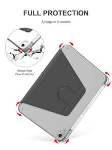 Rotating Case Compatible With Ipad 5th/6th/7th/8th/9th/10th/11th Gen, Mini 6th/7th Gen, Air 1st/2nd/3rd/4th/5th/11-In.(M2)/11-In.(M3)/13-In.(M2)/13-In.(M3) Gen, Pro 12.9-In. (3rd/4th/5th/6th Generation) With Built-In Apple Pencil Holder, 360 Degree Rotation Protective Stand Cover Clear Back, Auto Wake/Sleep-Acrylic Transparent And Black