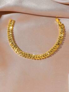 1 pièce Bracelet feuille doré élégant et polyvalent de Dubaï, convient pour le port quotidien des femmes - Or jaune - Voir 3