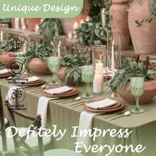 Plastic Wine Glasses,Plastic Goblets Vintage Style Cordial Drinking Glasses For Wedding Reception, Grand Event Party Supplies, Christmas Party Supplies, Family Dinner - 橄欖綠 - 查看 4