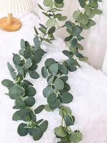1pc Artificial Eucalyptus Garland Room Decor Fake Silk Leaf Flowers Silver Dollar Eucalyptus Leaves Vine Handmade Rattan Greenery Wreath Wedding Graduation Party Backdrop Indoor Outdoor Arch Wall Hanging Plant Wall Door, Fireplace, Windows, And Dinner Party, House