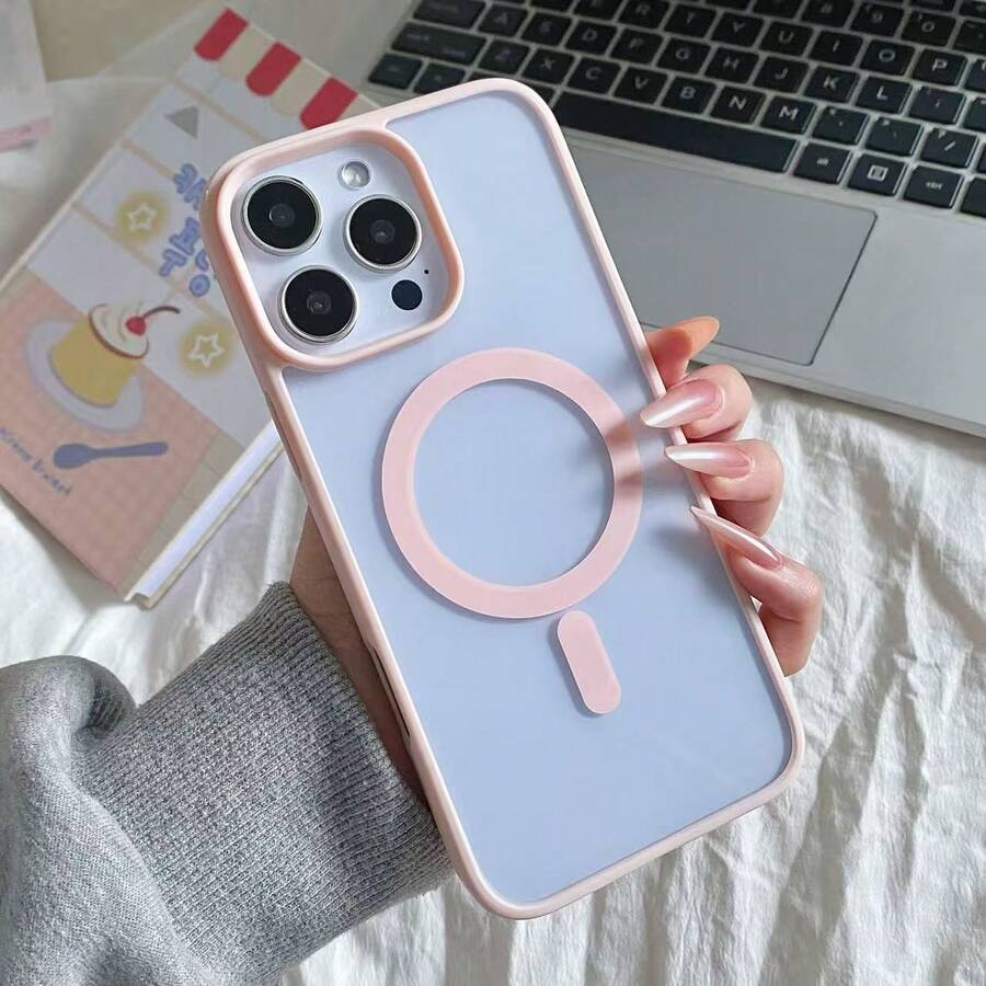 Transparent Baby Pink Bumper Soft Gel Magnetic Charging Protective Case | Compatible With MagSafe, Shock-Resistant Ultra-Thin, Compatible With Iphone
