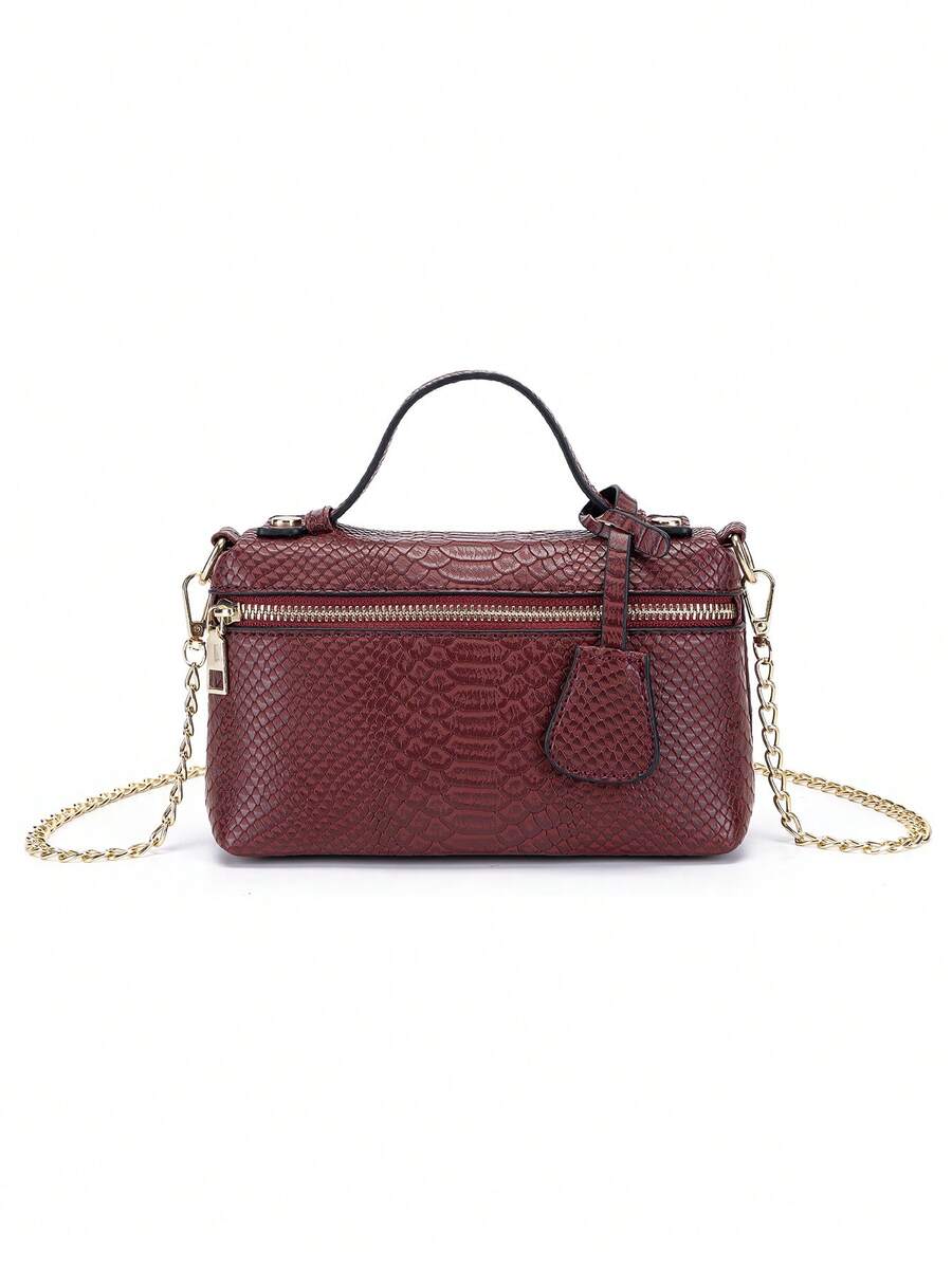 1 pieza Bolso de mano pequeño minimalista de unicolor con textura de patrón de piel de serpiente, incluye pañuelo, apto para uso diario