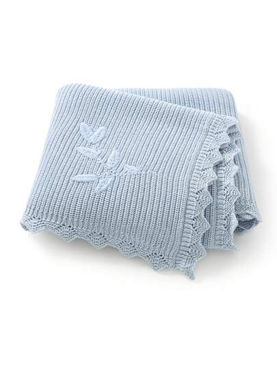 1 件纯棉婴儿毯，柔软针织设计，二合一襁褓和婴儿车罩，叶子刺绣纯色婴儿被子，儿童毯