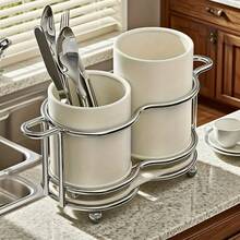 1 Durable Chopstick Holder, Space-Saving Cutlery Organizer, Made Of Durable Material Storing Cutlery - Multifunctional Kitchen Countertop Drainer And Holder Drying Cutlery (Chopsticks/Spoons), Stylish And  Design, Chopstick And Spoon Holder, Chopstick Box, Covered Chopstick Holder, Chopstick Drying Rack, Chopstick And Spoon Rest, Cutlery Rack, Compact Design, Simple Storage Solution, Rust-Resistant Material, High-Quality Metal, Cutlery Rack, Multifunctional Storage - 白色 - 查看 8