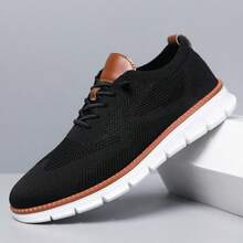 Men's Mesh Casual Sneakers Oxfords Spring And Summer Business Casual Walking Shoes Tennis Comfortable, Boy Runner Sporty Lightweight Breathable Running Shoes For Exercise & Daily Wear - 黑色 - 查看 1