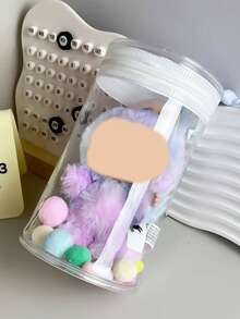 1pc娃娃透明展示袋适用于拉布布，圆柱形盲盒挂件袋，防水防尘多功能，娃娃小配件收纳非常适合怪物娃娃，便携外出挂件