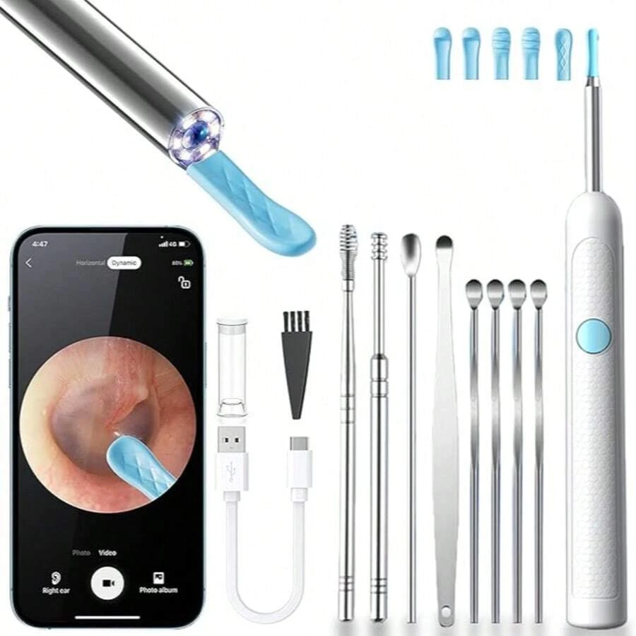 Ear Wax Removal Tool With Ear Set - Ear Canal Cleaner With 1080P Camera - Ear Cleaning Kit With Scoops - Ear Wax Cleaner With Camera-Ear Pick For IOS & Android - White - View 1