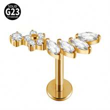 1 件钛心形氧化锆唇环内螺纹 CZ 花形唇钉耳屏耳软骨扁平穿孔鼻环饰品 - 鈦原色 - 查看 24