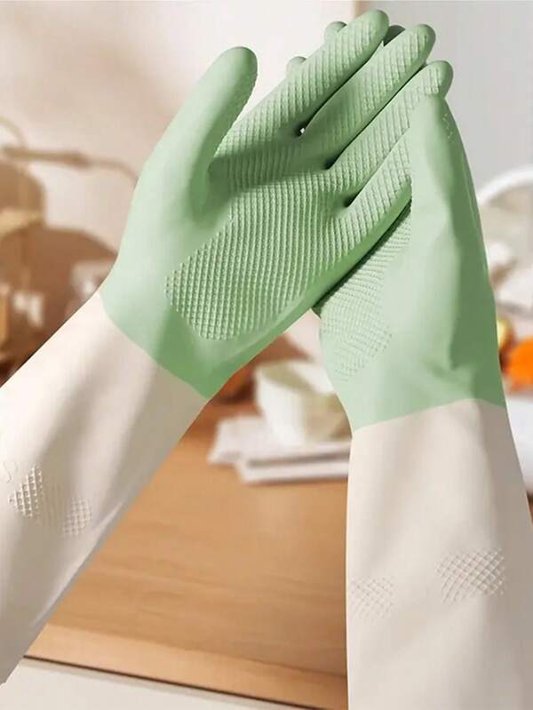 8 Pieces/4 Pairs Of Waterproof Dishwashing Gloves - Reusable, Non Slip, Comfortable, Suitable For Kitchen And Bathroom Cleaning, Made Of Latex Material, Suitable For Left And Right Hand Use, Hand Washable, Designed In Green And Beige, Essential For Cleaning | Modern Kitchen Gloves | Latex Gloves