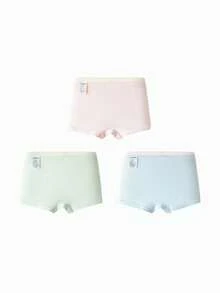 Balabala 女童純棉內褲 3入組 四角內褲 不勒腿 - 藍綠色調 - 查看 2