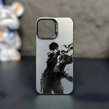 Custodia protettiva opaca nera antiurto per iPhone 16, 15, 14, 13, 12, 11, Mini, Pro, MAX con motivo dell''anime S-Solos Leveling