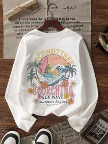 1pc Tween Girl Casual Printed Long Sleeve T-Shirt, Spring & Autumn, Young Student Apparel, Fashionable, Warm & Comfortable Design For Tween Girls - White - View 3