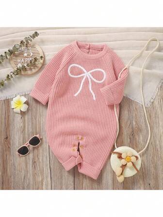 1 st rosa tröja för babyflicka, rosettbroderi, trendig söt och avslappnad stil, bekväm och bedårande för vardagsbruk