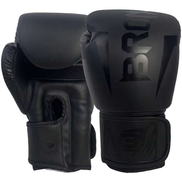 BRONJEE Brand PU Leather Gloves 12-88 Years Old Training Gloves Adult Matte Black Professional Boxing Gloves 8oz 10oz 12oz 14oz 16oz Muay Thai Training Punching Bag Gloves Combat Mma Boxing Kicking Fighting Gloves