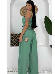 Women's Jumpsuit Roman Pantaloons Tie-Up Elegant Chic Simple Pocket Knot With Belt - 薄荷綠 - 查看 2
