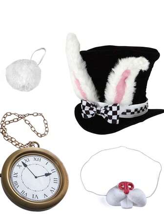 Halloween White Rabbit Costume Accessory 1 Piece Clock Necklace Hip-Hop Rap Style Clock Necklace, Suitable For Party Costume Props