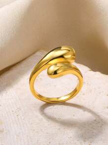 1pc Minimalist Stainless Steel Teardrop Open Ring, Elegant Design