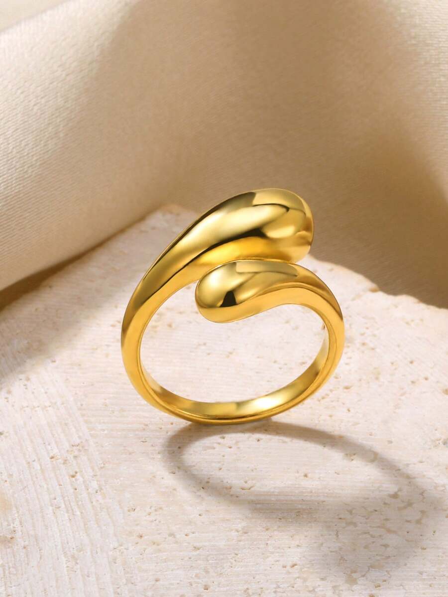 1pc Minimalist Stainless Steel Teardrop Open Ring, Elegant Design