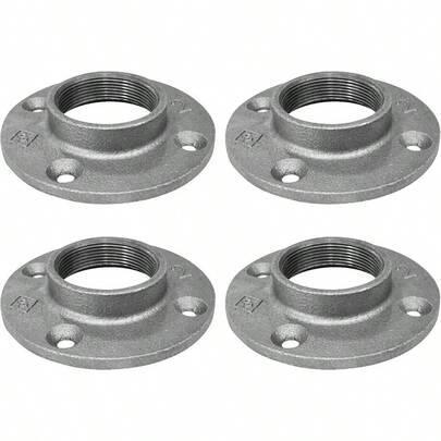 2 Malleable Iron Floor Flange 4 Pack Industrial Steel Grey Fits Standard 2 Inch Threaded Black Pipes And Fittings Vintage DIY Table Four Real Heavy Duty Plumbing Flanges