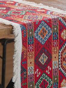 1 Stück amerikanischer Stil buntes Rautenmuster Bauernhaus Makramee Quaste Tischläufer, handgefertigter gewebter dekorativer Tischläufer für Feiertage, Partys, Picknicks, Paarfotos, Boho Dekoration