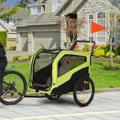 PawHut 2 In 1 Dog Bike Trailer Pet Stroller For Large Dogs W/ Hitch - Green