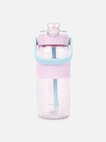 Balabala Kids Water Bottle Boys Girls Straw Cup Color Block Portable Outdoor - Light Blue - View 2