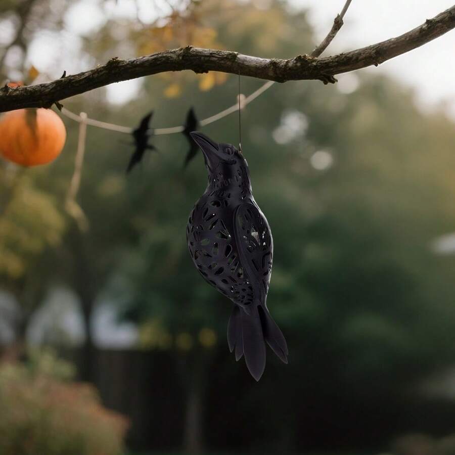 Light Up Halloween Crow Decor Battery Operated Raven Lamp Spooky Hanging Decorations For Indoor Outdoor Home - màu đen - Xem 1