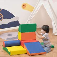 HOMCOM Soft Play Set, 7 Piece Foam Blocks, Toddler Climb And Crawl Activity Set For 1-3 Years, Soft Play Equipment For Building And Stacking, Educational Play, Red - Red - View 1