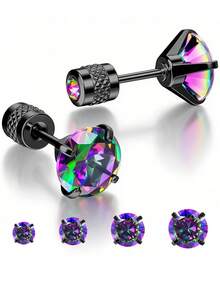 1Pair 18K Gold Plated Screw Back Stud Earrings For Women,Tiny Unisex Hypoallergenic Cartilage Earrings,Screw On Double Round Cubic Zirconia Dainty Helix Earrings For Men, Women, Girls ( Gold/Silver/Black Color 2mm/3mm /4mm/5mm/6mm) Valentines And Mardi Gras Earrings