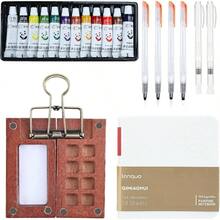 Paint Palette Travel Kit, Watercolor Paint Set, 2.36 Wooden Grid Paint Box, Portable Artist Watercolor Travel Set Painting Parties And Art Paintings - 棕色 - 查看 2