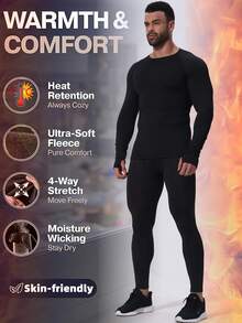 Winter Thermal Underwear Set For Fitness, Outdoor Sports, Hiking, Hunting, Skiing - Includes Fleece Thermal Shirt, Compression Tights, Long Sleeve T-Shirt, Pants For Running, Basketball, Cycling, Men