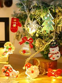 1pc Brand-New [Holiday Christmas LED String Lights] – Ironwork-Designed Holiday Decorations Featuring Santa Claus, Reindeer, Snowman, Bell Cane Candy, Christmas Stockings, Etc., Battery-Powered Indoor Holiday Decorations (Batteries Not Included) Halloween Decor Christmas Decoration Thanksgiving Wedding Home Decor Home Decor Fall Decor Autumn Decor Birthday Decorations For Gifts Party Supplies Indoor Outdoor Garden Holiday Festival Decor Wall Decor Halloween Ornaments