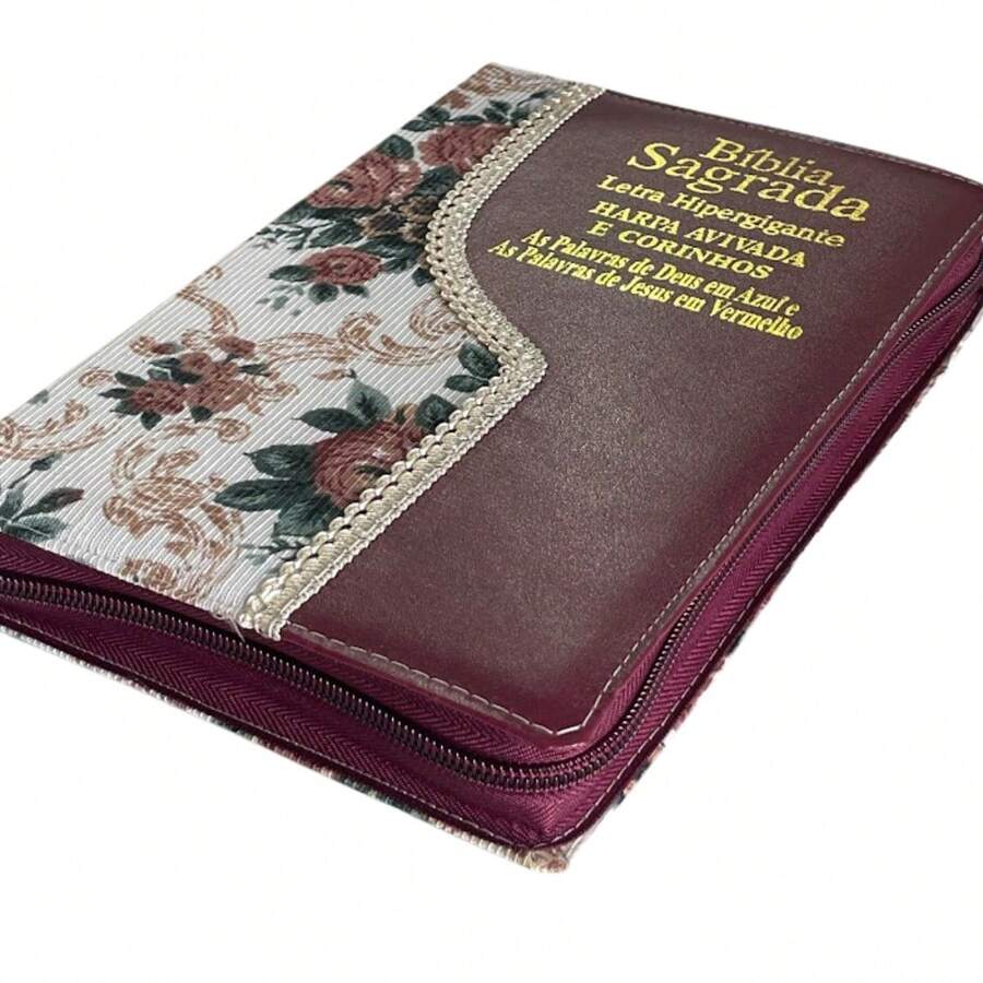 Bíblia Sagrada Almeida Corrigida Completa Cristã Evangélica Feminina Letra Hiper Gigante Índice Harpa Cristã Zíper Vinho Jfa