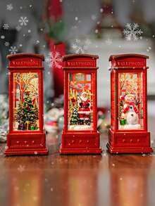 Cirelle 1 szt. - Świąteczna lampka LED w stylu tealight, świąteczna dekoracja budki telefonicznej z Mikołajem, bałwanem, motywami choinkowymi, zasilana bateriami, podświetlana czerwona szafka na kominek lub witrynę, dekoracja na przyjęcia świąteczne, świecznik, lampka nocna, ozdoba stołowa, prezenty świąteczne, dekoracje świąteczne, sześciokątna latarnia, lampka nocna, oświetlenie dekoracyjne, światło nastrojowe