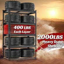 Set Of 2 Storage Shelves 5 Tier Garage Shelving Heavy Duty Metal Shelving 2000LBS Garage Shelves Adjustable Metal Shelf For Kitchen Warehouse Pantry Closet, 27.6" W X 11.8" D X 60" H - màu đen - Xem 4