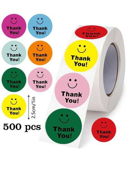 500 pezzi Adesivi colorati di ringraziamento, rotondi da 1 pollice, 8 disegni, testo in inglese "Grazie", adatti per biglietti, bouquet, sigilli per buste, piccole imprese, matrimoni, compleanni, confezioni regalo, decorazione fai-da-te, adesivi in PVC