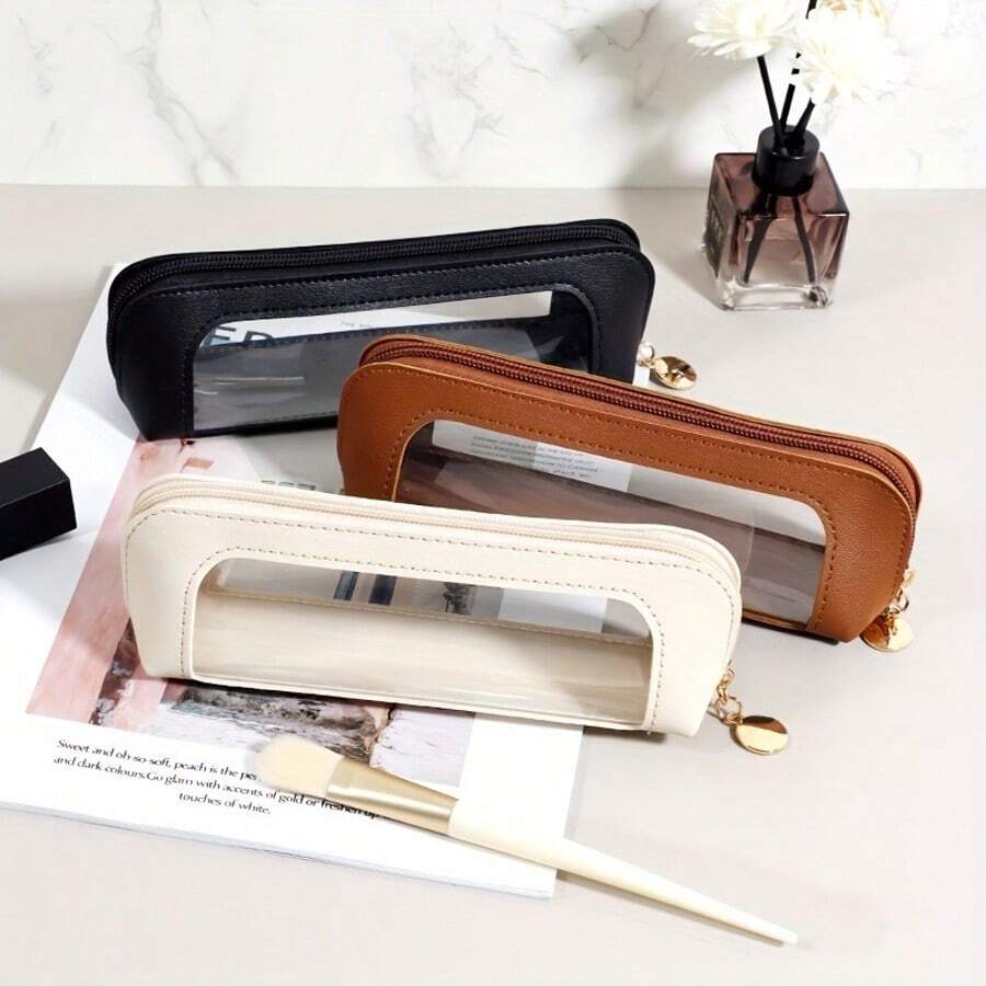 Transparent Travel Cosmetic Bag, Portable Cosmetic Storage Box, Suitable For Lipstick, Eyebrow Pencil, Makeup Brushes, Small And Stylish, Dressing Table Accessories, Minimalist Design, Very Suitable For Outdoor Travel, Cosmetic Bag - 白色 - 查看 1