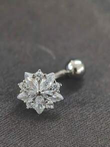 1件925纯银向日葵立方氧化锆肚脐环，人体穿刺饰品