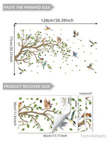 1 套 2 件树枝和鸟与花朵图案墙贴，适用于客厅、卧室家居装饰自粘式、贴纸、墙贴花、乙烯基贴花，用于家居装饰、春季装饰品让您的家焕然一新、拉玛装饰贴纸礼物生日毕业 - 彩色 - 查看 16