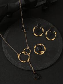 4 件套经典几何简约项链 + 耳环 + 戒指首饰套装，镀层，适合派对、节日礼物 - 彩色 - 查看 6