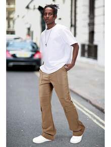 Mens Faux Leather Cargo Pants Flared Bell Bottoms With Pockets For Men 70s Party Pants-20256688 - 棕卡其色 - 查看 8