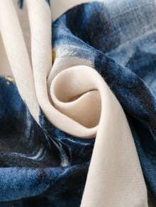 1 件简约印花围巾，新款女士真丝围巾，保暖颈巾，春夏防晒沙滩披肩，男女通用礼物，时尚头巾，披肩，百搭长围巾 - 藍白色 - 查看 8