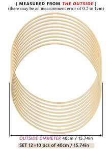 10 aros de bambu bege para apanhadores de sonhos, decoração para casamento ao ar livre, anéis decorativos com sinos de vento de penas, adequados para Halloween, Natal e outros feriados, círculos decorativos de bambu para parede de quarto, decoração de quarto, bastidores de bordado para artesanato faça você mesmo