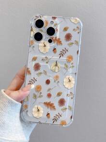 1 carcasă de telefon transparentă anti-cădere cu slot pentru card, model de dovleac de toamnă, floral, cu frunze, pictată, compatibilă cu Xs/Xsmax/Xr/11/12/13/14/14plus/15/15plus/16/16plus/7/8plus