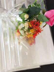 1卷透明玻璃纸包装纸，透明花束包装纸，塑料防尘包装纸，非常适合礼品包装、花艺制作和花束用品，情人节必备品 - 無色 - 查看 11