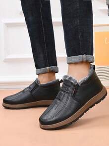 Męskie zimowe, ciepłe buty śnieżne, cholewka ze skóry, wodoodporne, antypoślizgowe, wsuwane, miękka podeszwa, lekkie, odpowiednie na co dzień, do pracy i do noszenia w domu