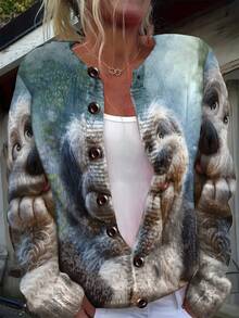 Cardigan di moda stampato in 3D - motivo Cane pensante, design con bottoni davanti, maglione leggero, adatto a tutte le stagioni, giacca casual morbida, dalla struttura slanciante