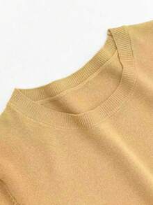 New Fashionable Women's Lightweight, Solid Color Short Sleeve Knit Top, Summer - Yellow - View 2