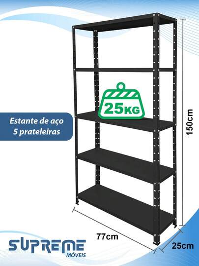 Estante 5 Prateleiras Reguláveis de Aço 25x77cm 25kg Multiuso Várias Cores